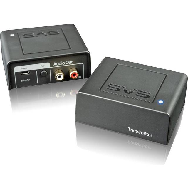 Image of the SVS SoundPath transmitter and receiver. The back of the receiver is shown